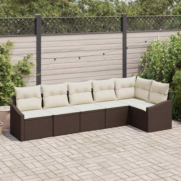 ARDEBO.de - 6-teiliges Garten Sofa Set mit Kissen aus braunem Poly Rattan