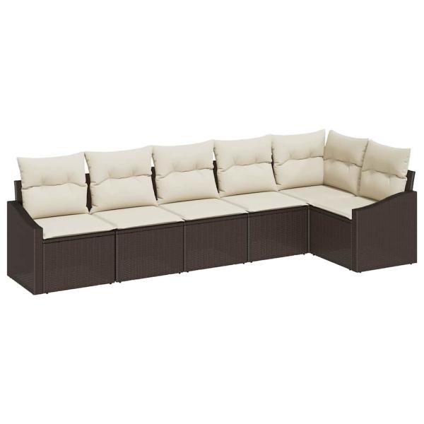 6-teiliges Garten Sofa Set mit Kissen aus braunem Poly Rattan