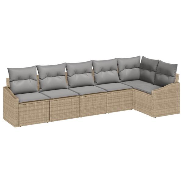 6-teiliges Garten Sofa Set mit Kissen Beige Poly Rattan