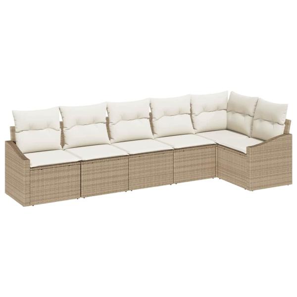 6-teiliges Garten Sofa Set mit Kissen Beige Poly Rattan