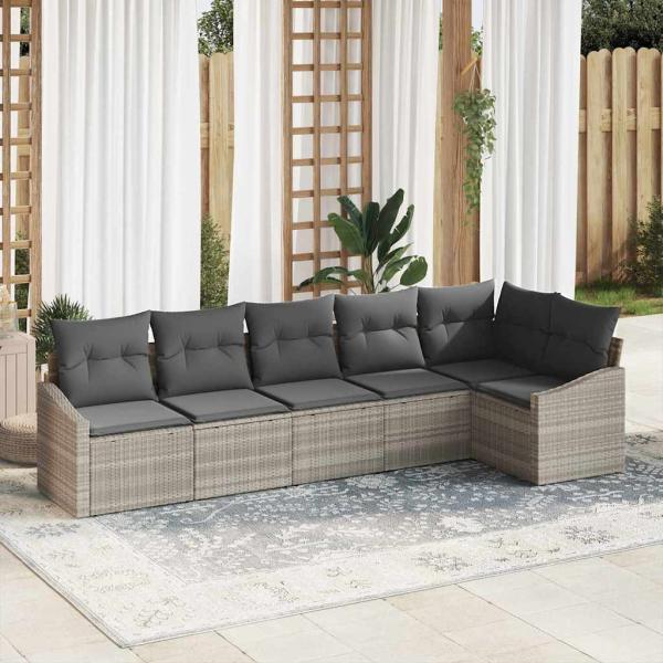 ARDEBO.de - 6-teiliges Garten Sofa Set mit Kissen Lichtgrau Poly Rattan