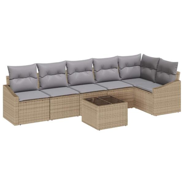 7-teiliges Garten Sofa Set mit Kissen Schwarz Poly Rattan