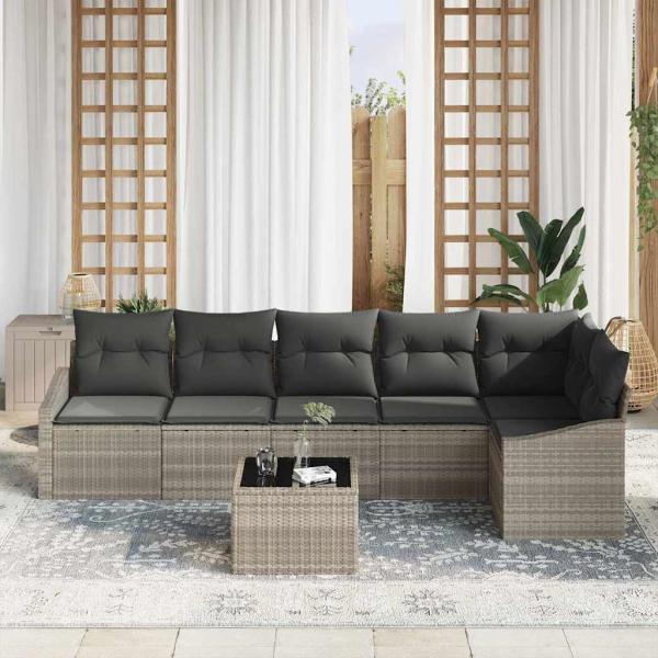 Sofa Set mit Kissen 7 pcs Hellgrau Poly Rattan