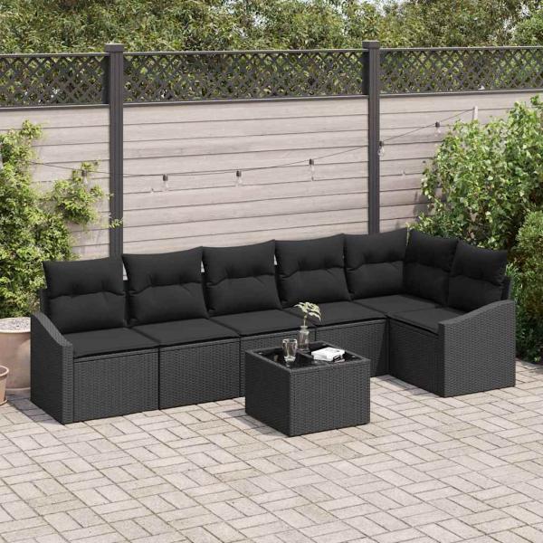ARDEBO.de - 7-teiliges Garten-Sofa-Set mit Kissen Beige Poly-Rattan