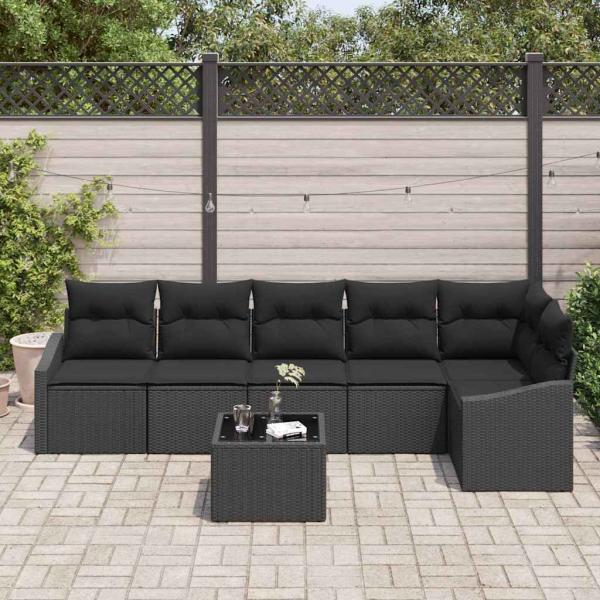 7-teiliges Garten-Sofa-Set mit Kissen Beige Poly-Rattan