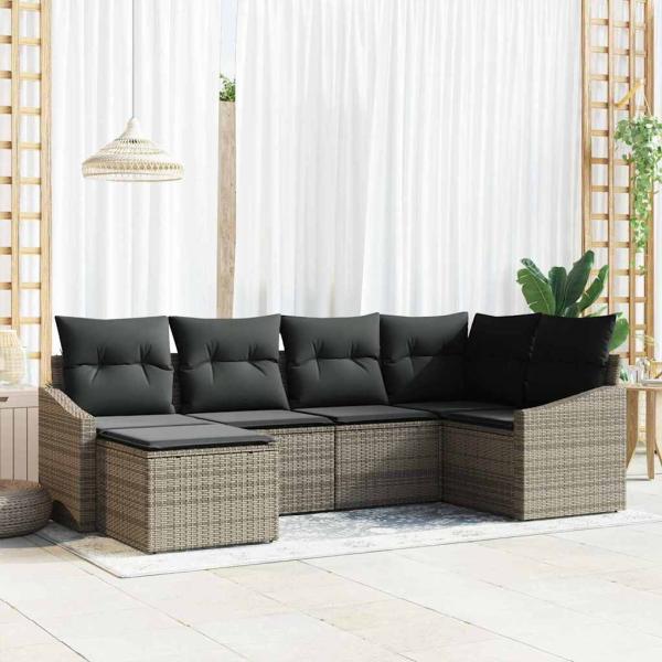 ARDEBO.de - 6-teiliges Garten-Sofa-Set mit Kissen Grau Poly-Rattan