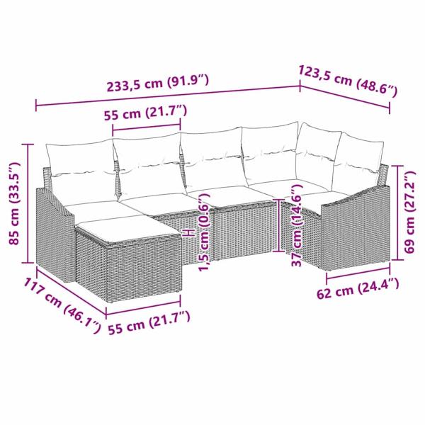 6-teiliges Garten-Sofa-Set mit Kissen Grau Poly-Rattan