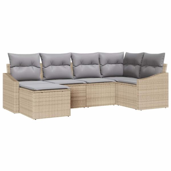 6-teiliges Garten-Sofa-Set mit Kissen Beige Poly Rattan