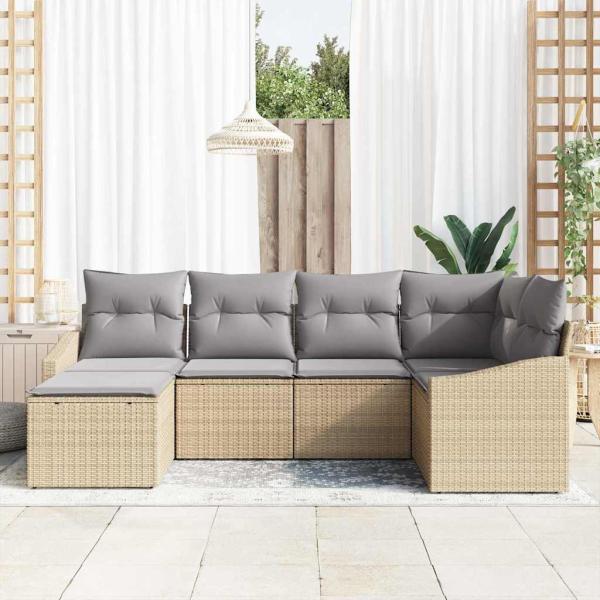 6-teiliges Garten-Sofa-Set mit Kissen Beige Poly Rattan
