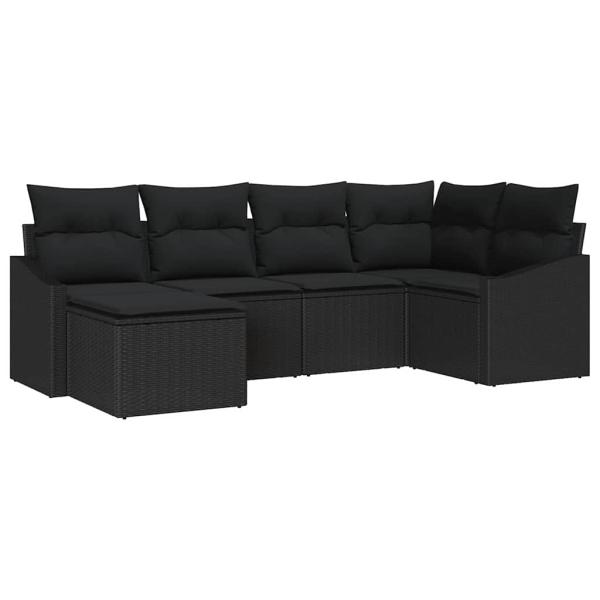6-teiliges Garten-Sofaset mit Kissen Schwarz Poly Rattan