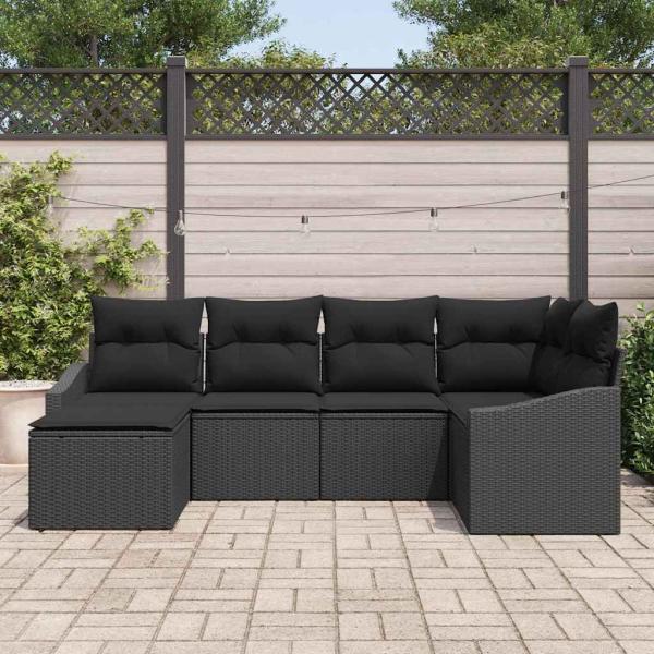 6-teiliges Garten-Sofaset mit Kissen Schwarz Poly Rattan