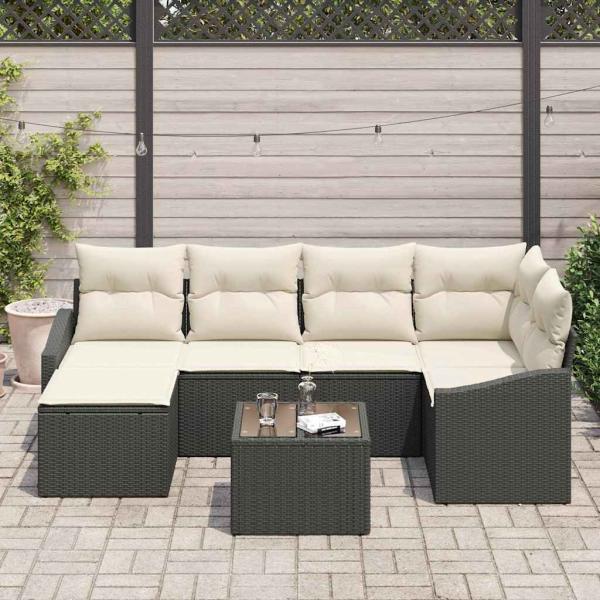 6-teiliges Garten-Sofa-Set mit Kissen braun Poly-Rattan