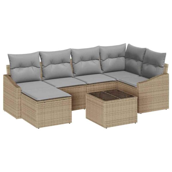 7-teiliges Garten-Sofa-Set mit Kissen Schwarz Poly Rattan