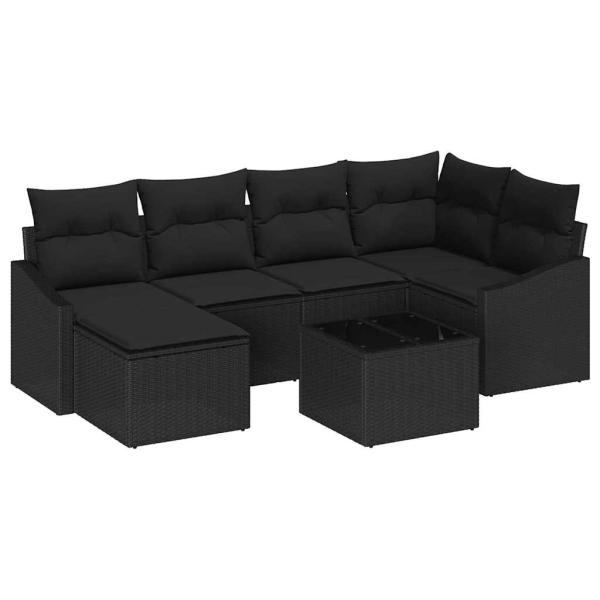 7-teiliges Garten Sofa Set mit Kissen Beige Poly Rattan