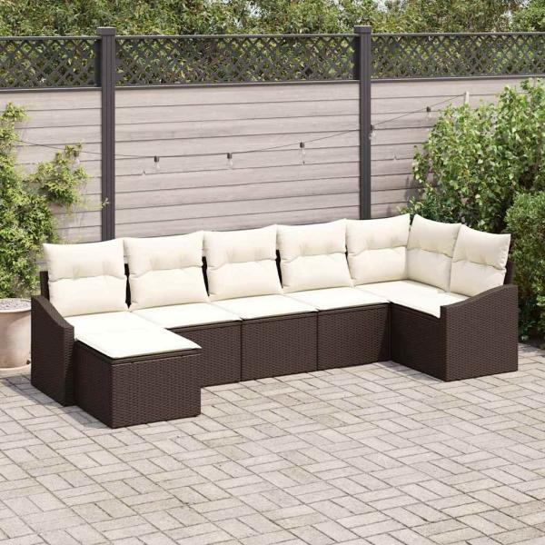 ARDEBO.de - 7-teiliges Garten Sofa Set mit Kissen Braun Poly Rattan