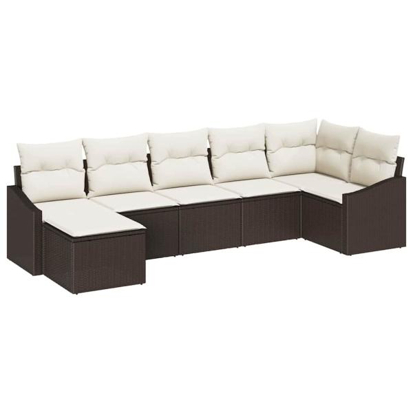 7-teiliges Garten Sofa Set mit Kissen Braun Poly Rattan