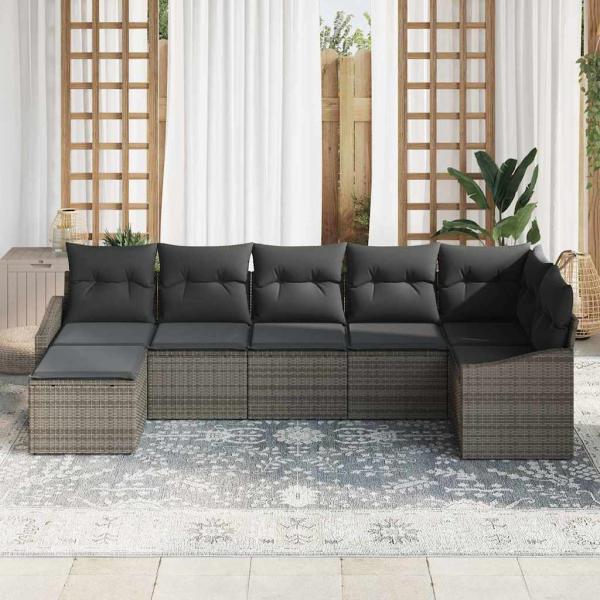 Sofa Set 7 stk. Grau [Synthetisch]: Poly Rattan