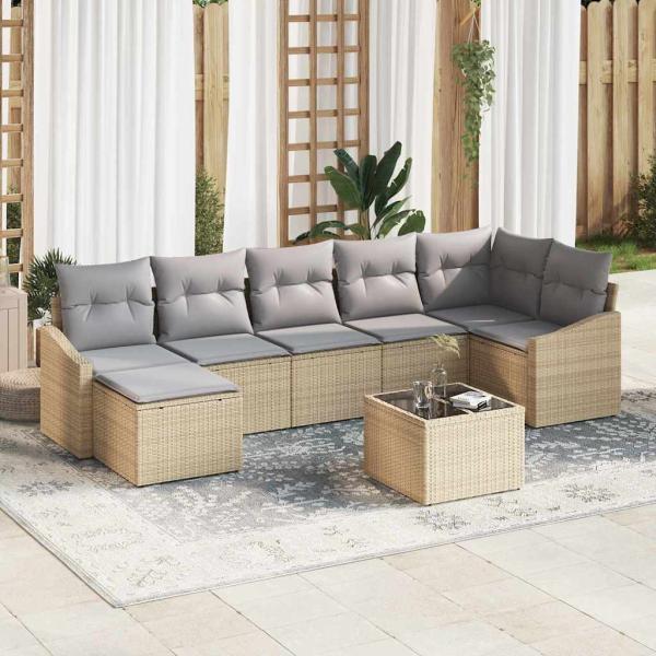 ARDEBO.de - Sofa Set 8 stk. Beige [Synthetisch]: Poly Rattan
