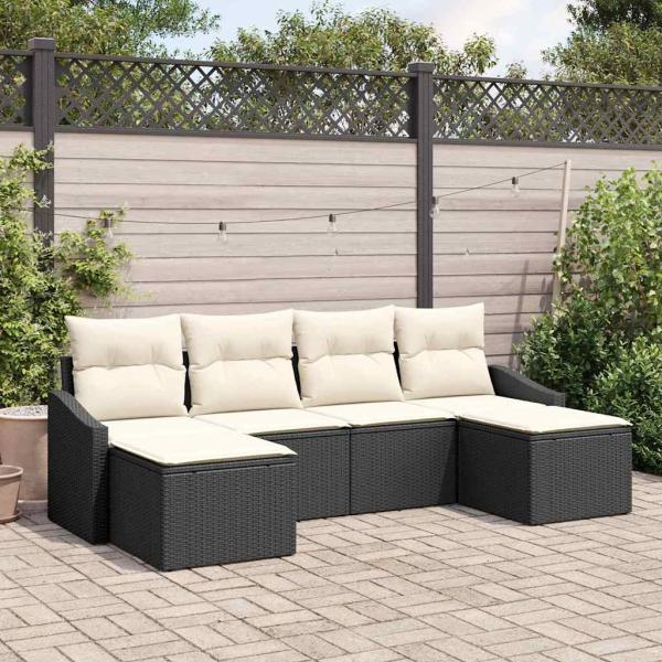 ARDEBO.de - 6-teiliges Garten-Sofa-Set mit Kissen Schwarz Poly-Rattan