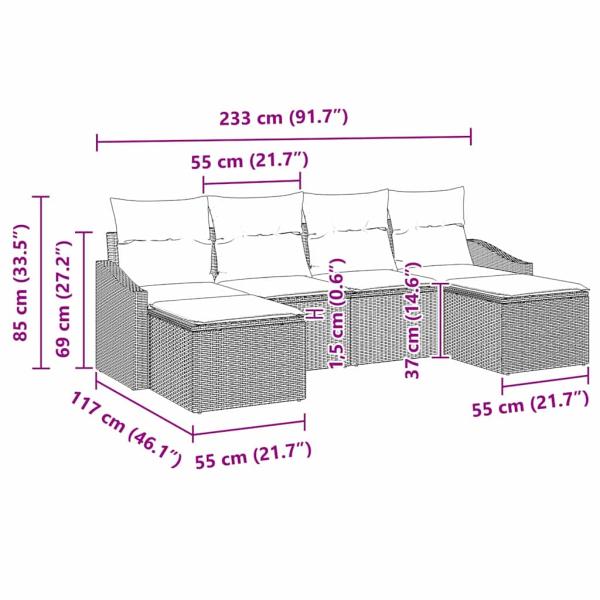 6-teiliges Garten Sofa Set mit Kissen Braun Poly Rattan
