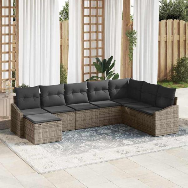 ARDEBO.de - 8-teiliges Garten Sofa Set mit Kissen Grau Poly Rattan