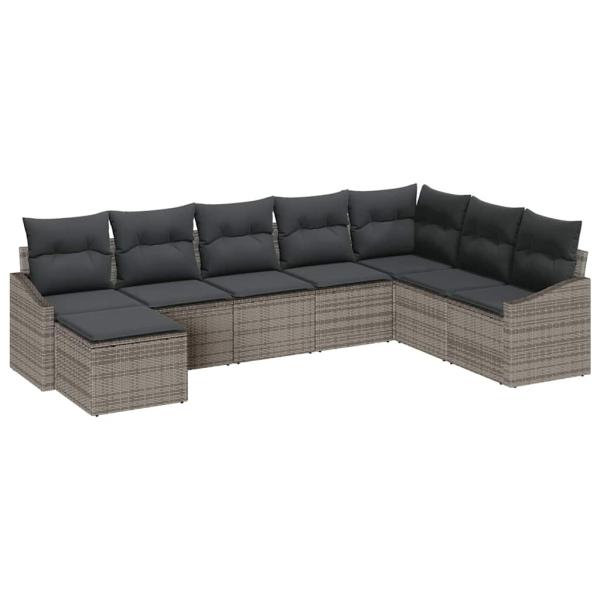 8-teiliges Garten Sofa Set mit Kissen Grau Poly Rattan