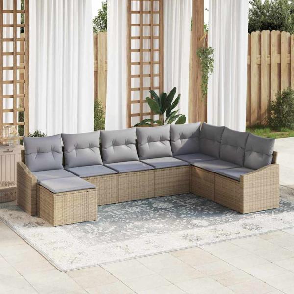 ARDEBO.de - 8-teiliges Garten-Sofa-Set mit Kissen Beige Poly Rattan