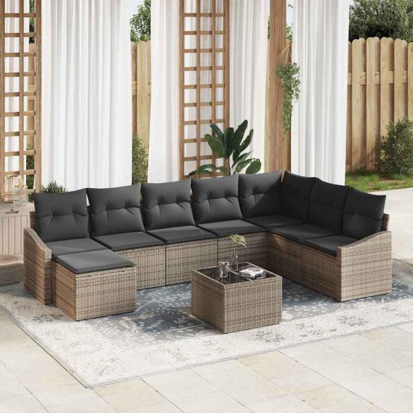 ARDEBO.de - 8-teiliges Garten Sofaset mit Kissen Schwarz Poly Rattan