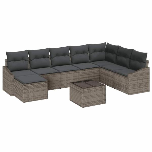 8-teiliges Garten Sofaset mit Kissen Schwarz Poly Rattan