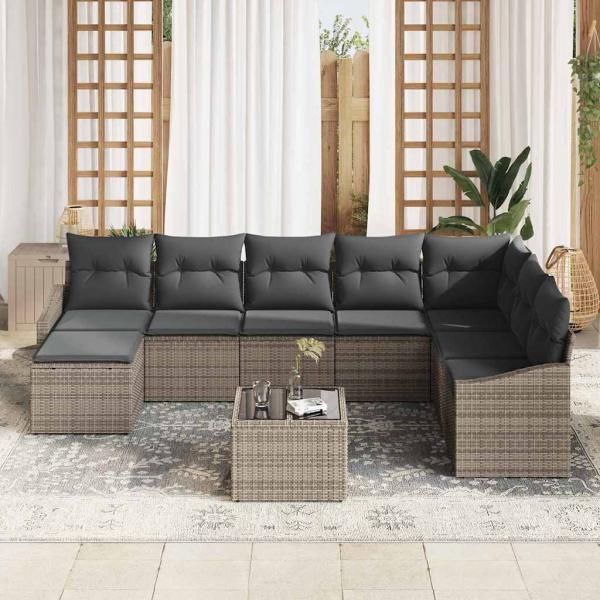 8-teiliges Garten Sofaset mit Kissen Schwarz Poly Rattan