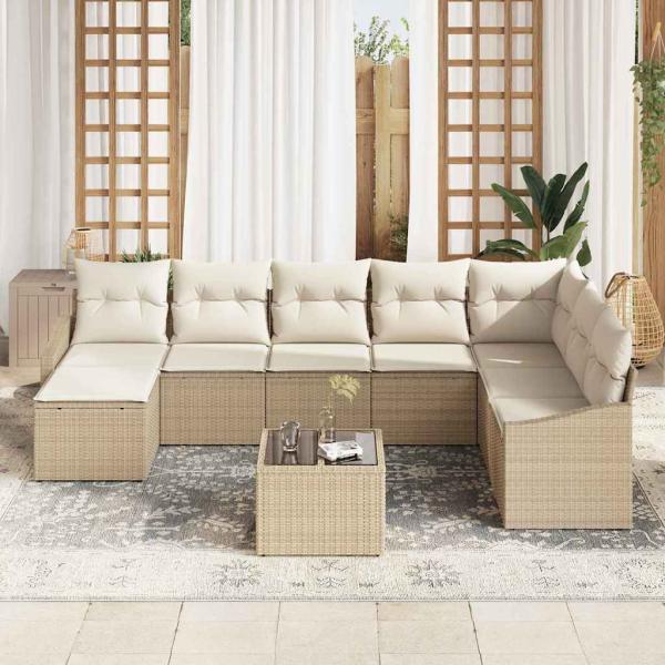 9-teiliges Garten Sofa Set mit Kissen Braun Poly Rattan