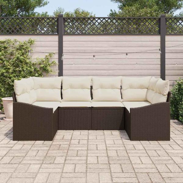 6-teiliges Garten Sofa Set mit Kissen Braun Poly Rattan
