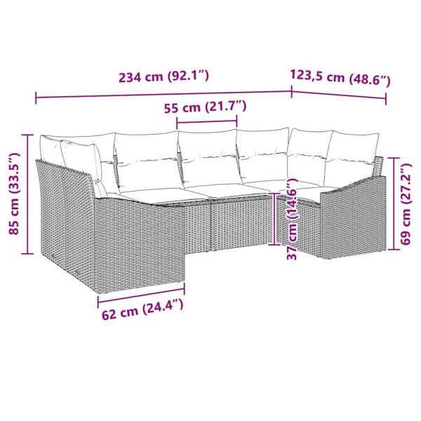 6-teiliges Garten Sofa Set mit Kissen Braun Poly Rattan