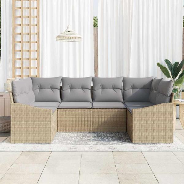 6-teiliges Garten Sofa Set mit Kissen Beige Poly Rattan