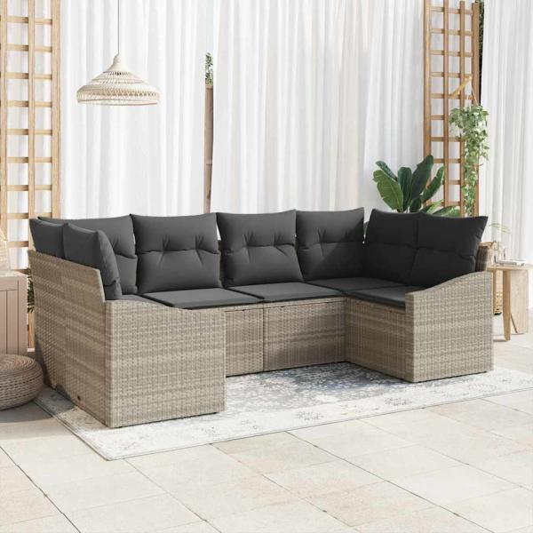 ARDEBO.de - 6-teiliges Garten Sofa Set mit Kissen Hellgrau Poly Rattan