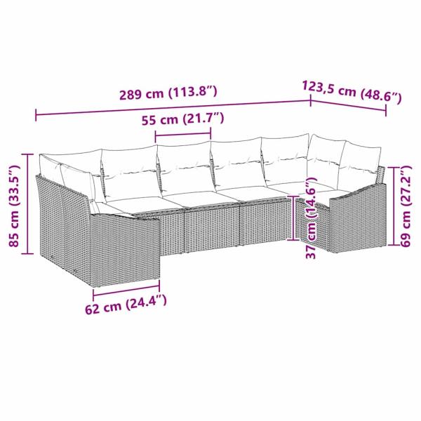 7-teilige Garten-Sofa-Garnitur mit Kissen Braun Poly-Rattan