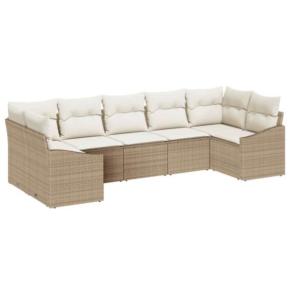 7-teiliges Garten-Sofa-Set mit Kissen Beige Poly Rattan