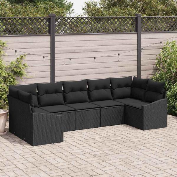 ARDEBO.de - 7-teiliges Garten Sofa Set mit Kissen Schwarz Poly Rattan