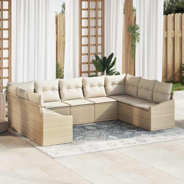 ARDEBO.de - 9-teilige Garten Sofa Set mit Kissen Beige Poly Rattan