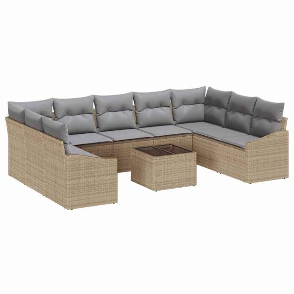 10-teiliges Garten-Sofa-Set mit Kissen Graues Poly Rattan