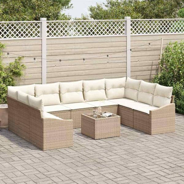 10-teiliges Garten Sofa Set mit Kissen Braun Poly Rattan