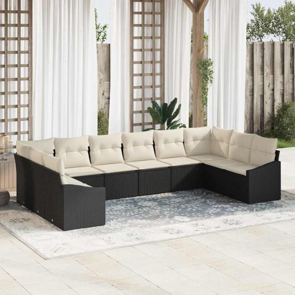 ARDEBO.de - 10-teiliges Garten-Sofa-Set mit Kissen - Schwarzer Poly-Rattan