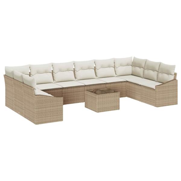 11-teiliges Garten-Sofa-Set mit Kissen aus braunem Poly Rattan
