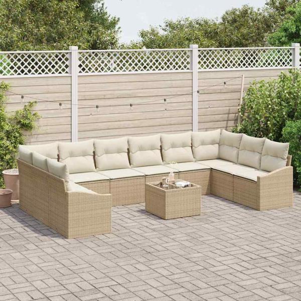 11-teiliges Garten-Sofa-Set mit Kissen aus braunem Poly Rattan