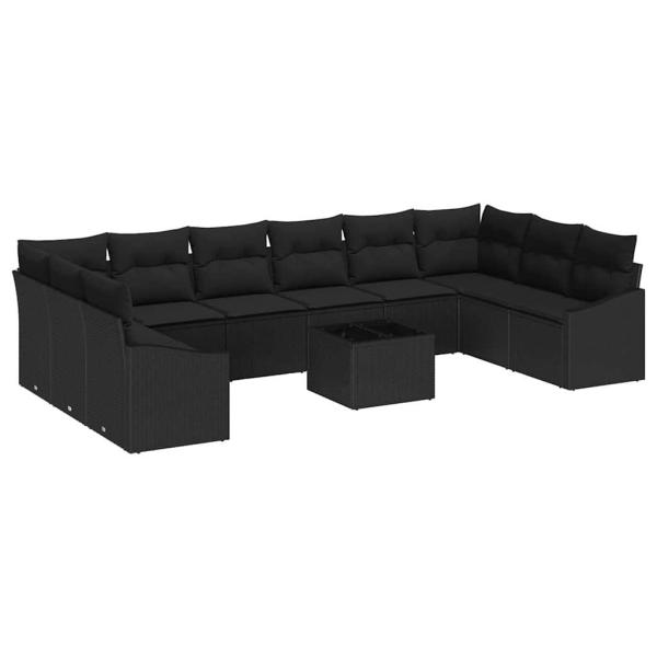 11-teiliges Gartensofa-Set mit Kissen Beige Poly Rattan