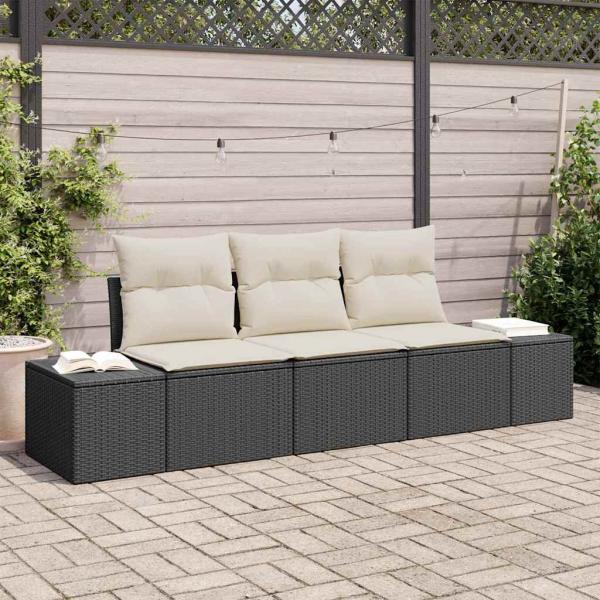 ARDEBO.de - 3 Teiliges Garten Sofa Set mit Kissen Schwarz Poly Rattan