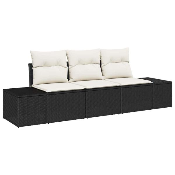 3 Teiliges Garten Sofa Set mit Kissen Schwarz Poly Rattan