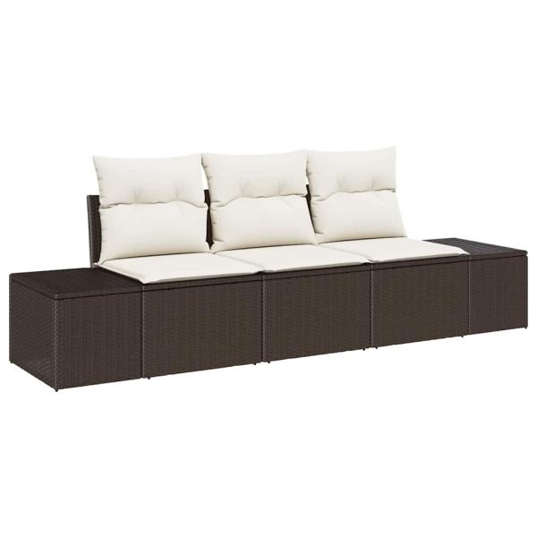 3-teiliges Garten-Sofa-Set mit Kissen, Braun Poly Rattan