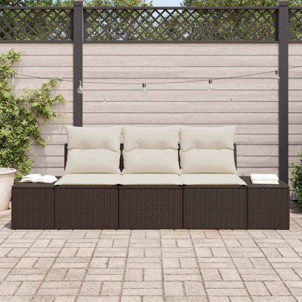 3-teiliges Garten-Sofa-Set mit Kissen, Braun Poly Rattan