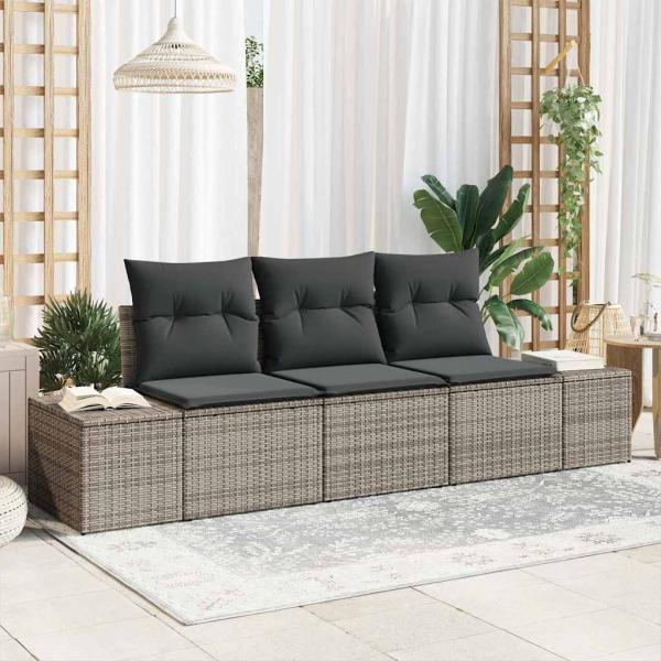 ARDEBO.de - 3-Teiliges Garten Sofa Set mit Kissen Grau Poly Rattan